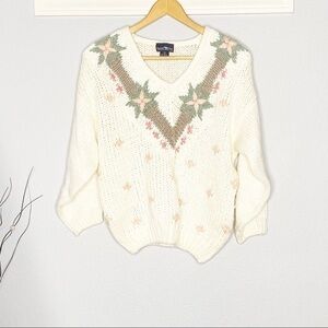 Vintage hunters run Vneck crochet knit sweater M